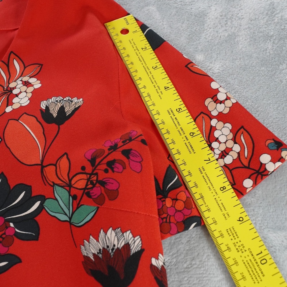 Desigual Floral Shift Dress Womens EU 38 M Red V Neck Short Sleeve Lined Office - Picture 10 of 16